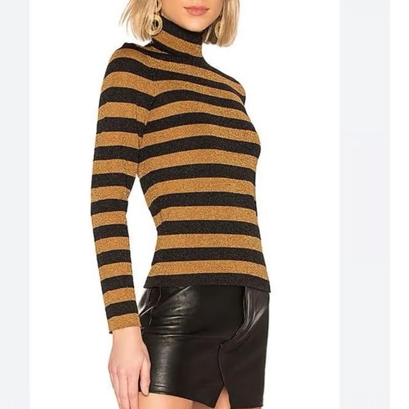 Alice + Olivia Black and Gold Striped Turtleneck Sweater - Picture 1 of 6
